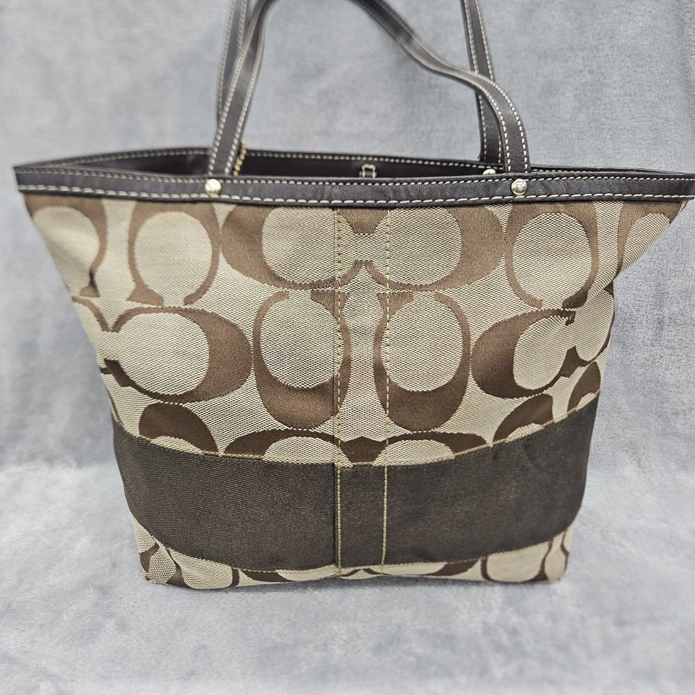 Coach Signature Tote Bag Bundle Brown Khaki Y2K Wristlet Glasses & Case 10124 - Picture 3 of 16
